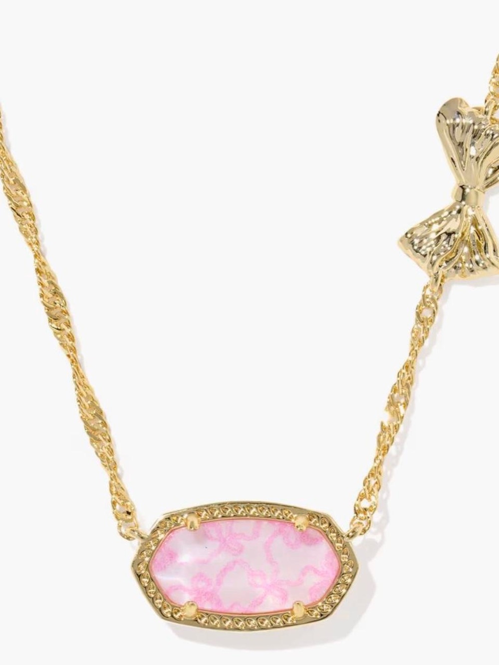 LoveShackFancy Gold-Tone Necklace with Pink Patterned Pendant